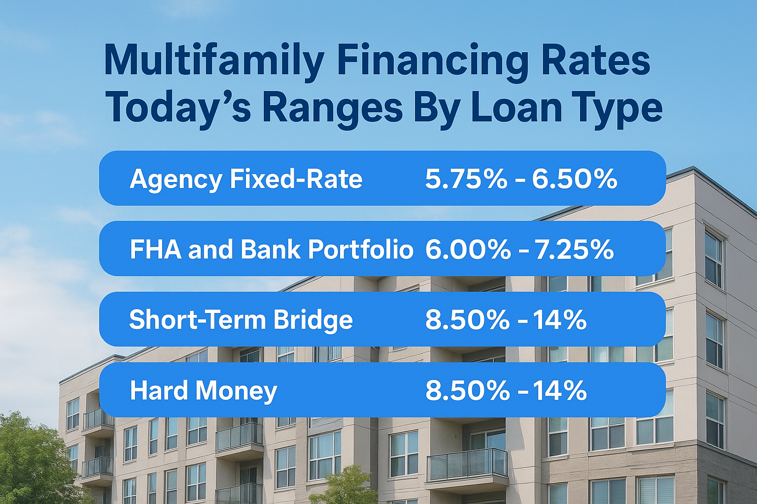 Multifamily Financing Rates: Today’s Ranges By Loan Type